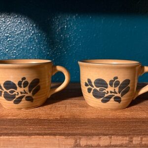 Pfaltzgraff 1970’s Tan and Blue Floral Mugs *American Made*